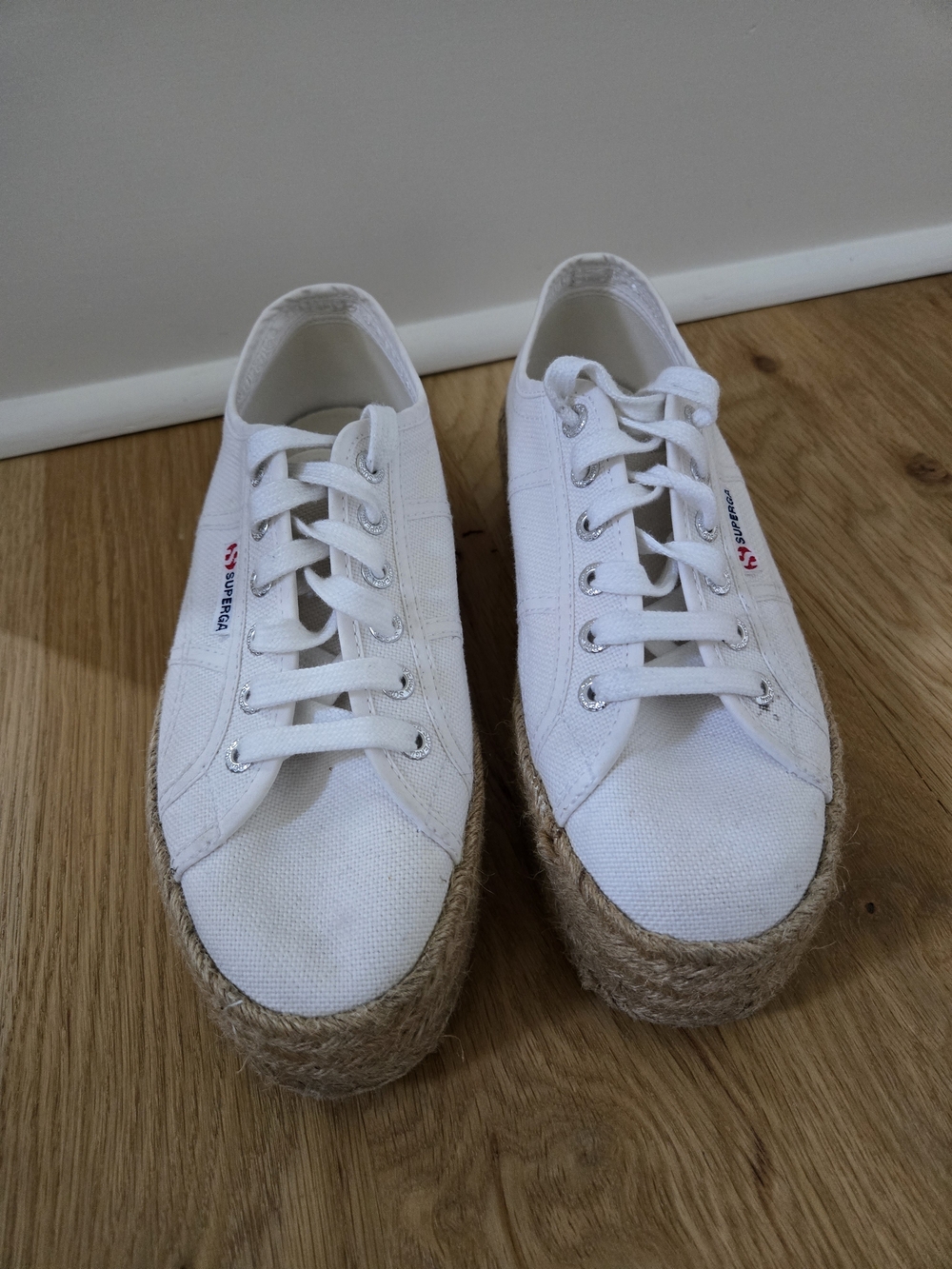 Superga White Canvas Espadrille Platform Sneakers